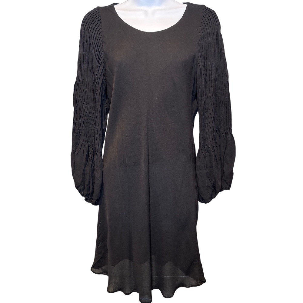 Alice + Olivia Black Mini Dress with Pleated Balloon Sleeves